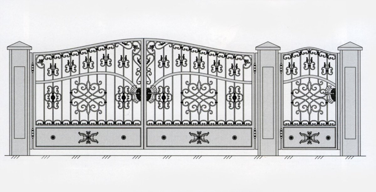 Рисунок кованных ворот с калиткой