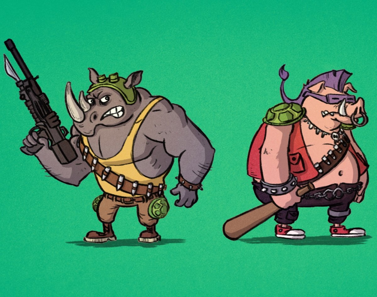 Раскраска Черепашки ниндзя 1987 Бибоп и рокстеди