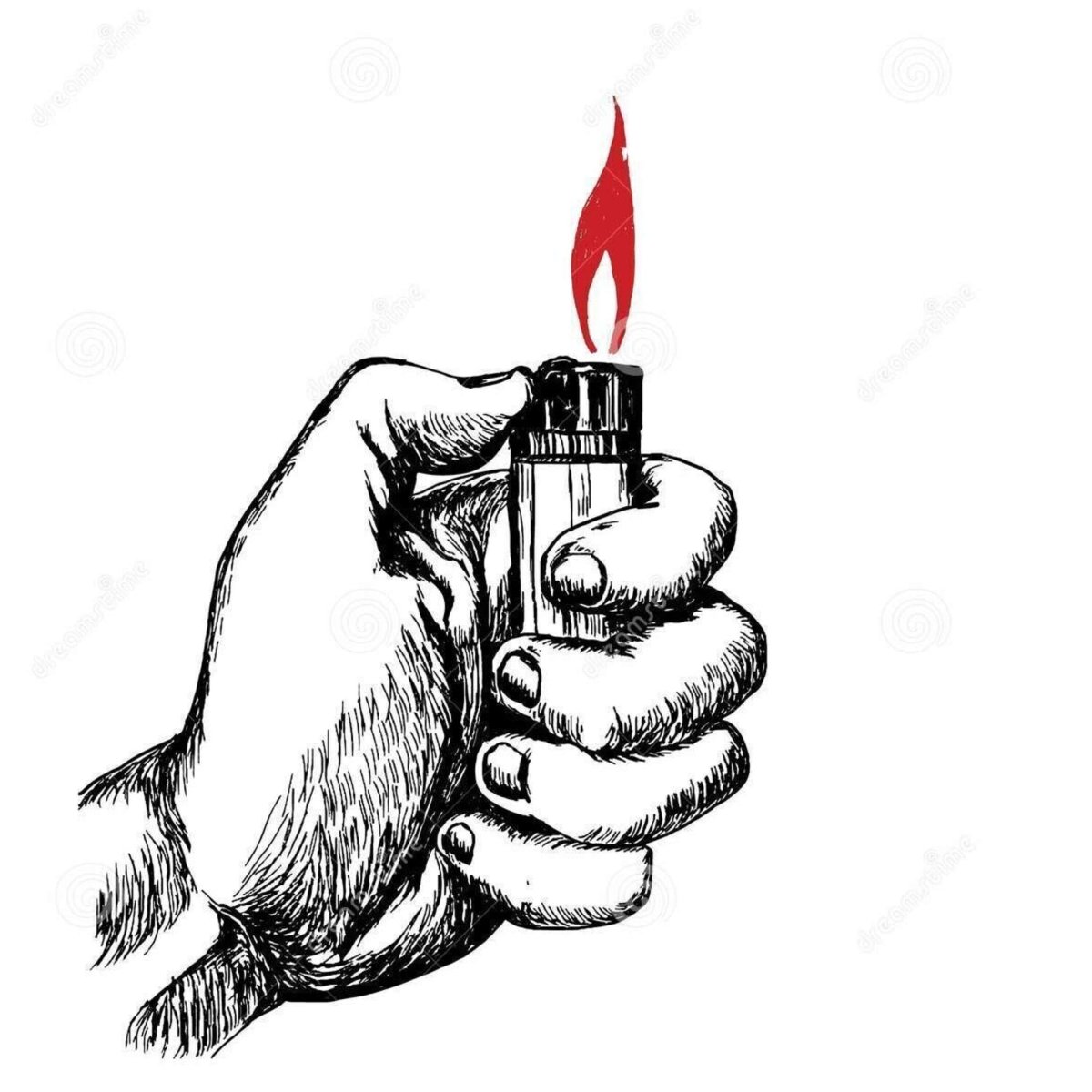 Нарисованная рука с зажигалкой