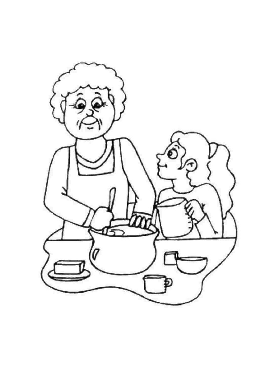 Раскраска бабушка и внучка