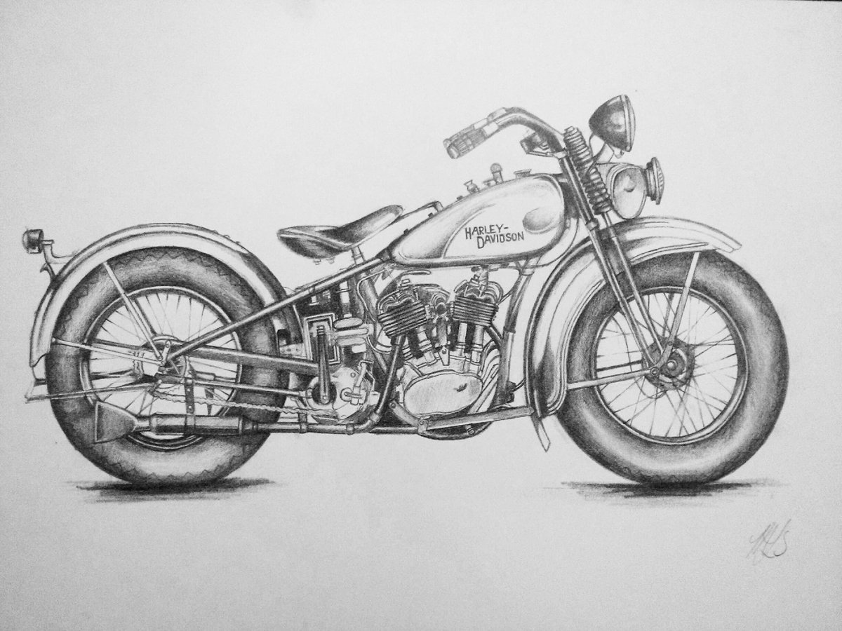 Мотоцикл Харлей карандашом