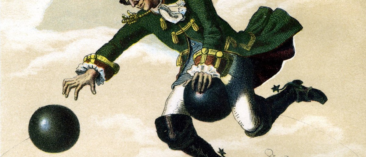 Барон Мюнхгаузен на ядре рисунок