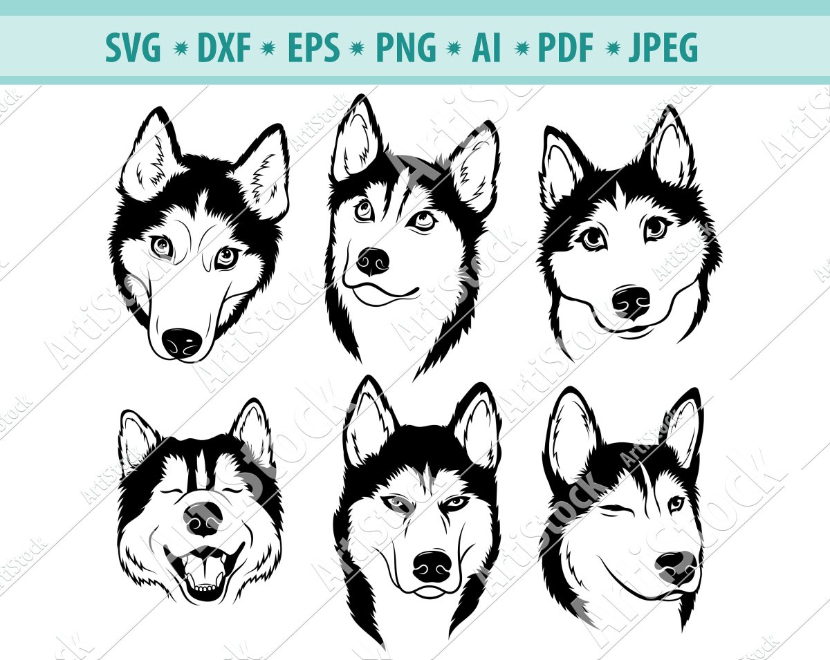 Наклейки черно белые хаски небольшие