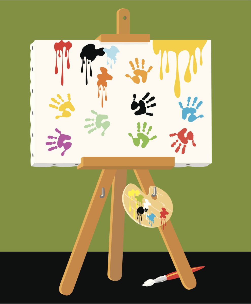 Детский мольберт с красками и карандашами