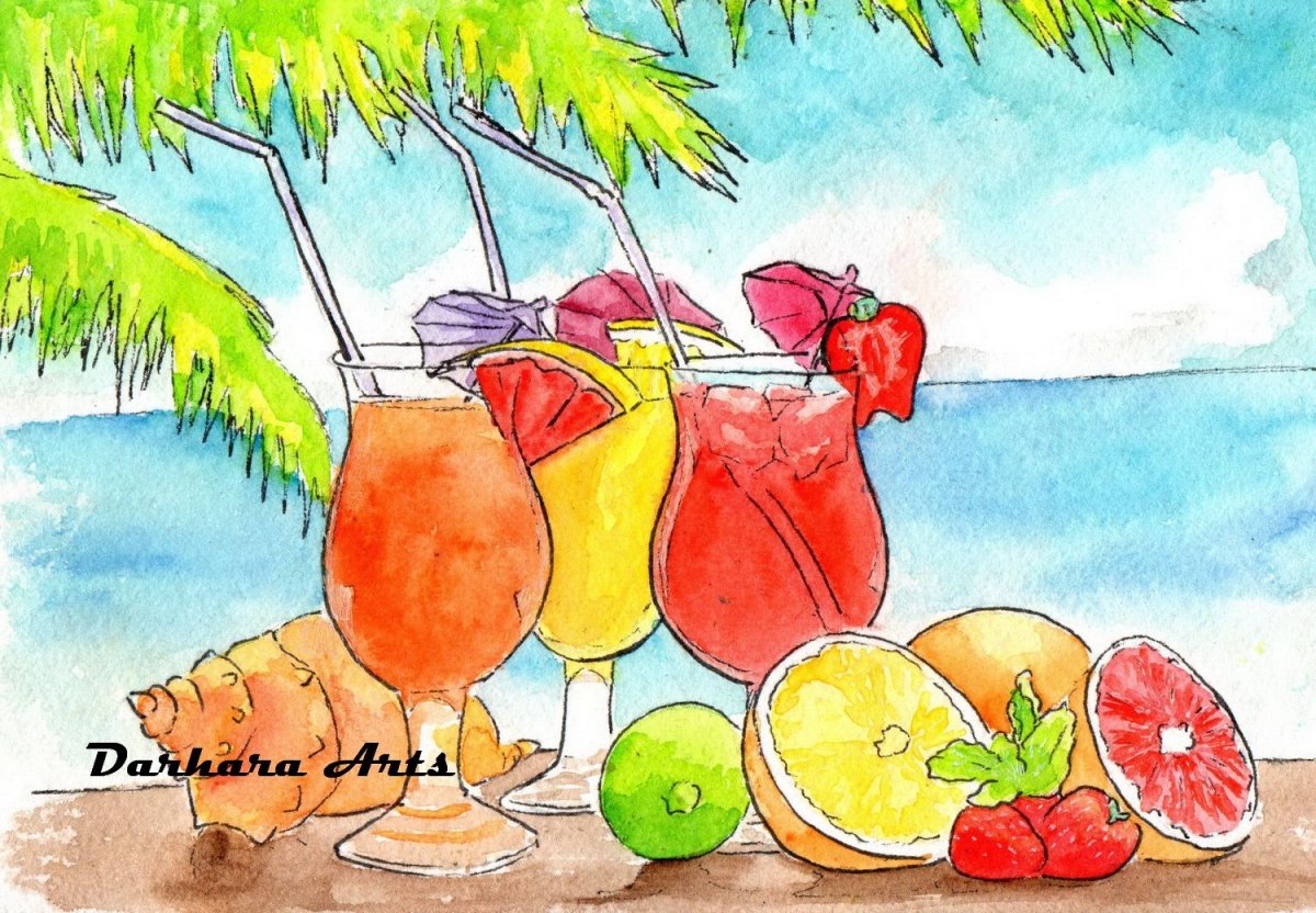 Рисунки акварелью летние коктейли
