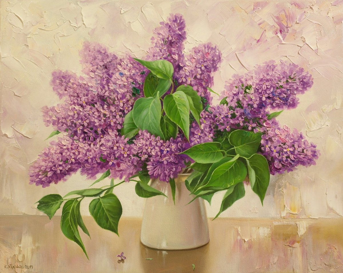 Художественная вышивка сирень