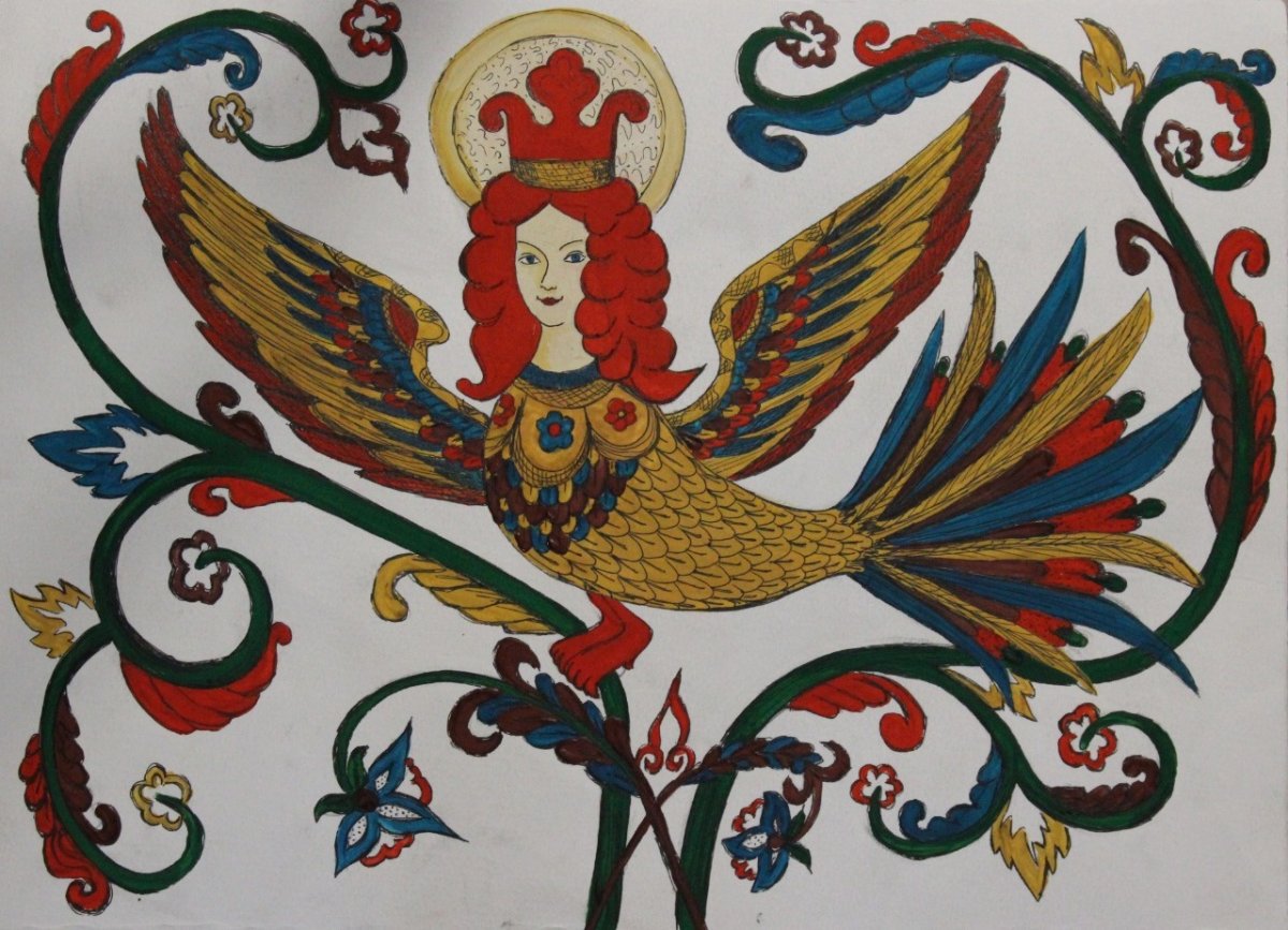 Птица Сирин раскраска