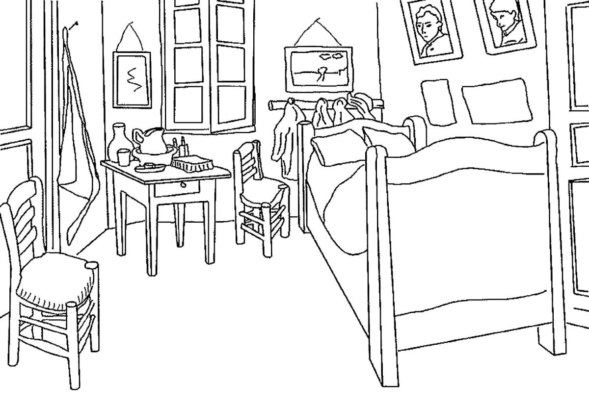 Комната для рисования черно белая