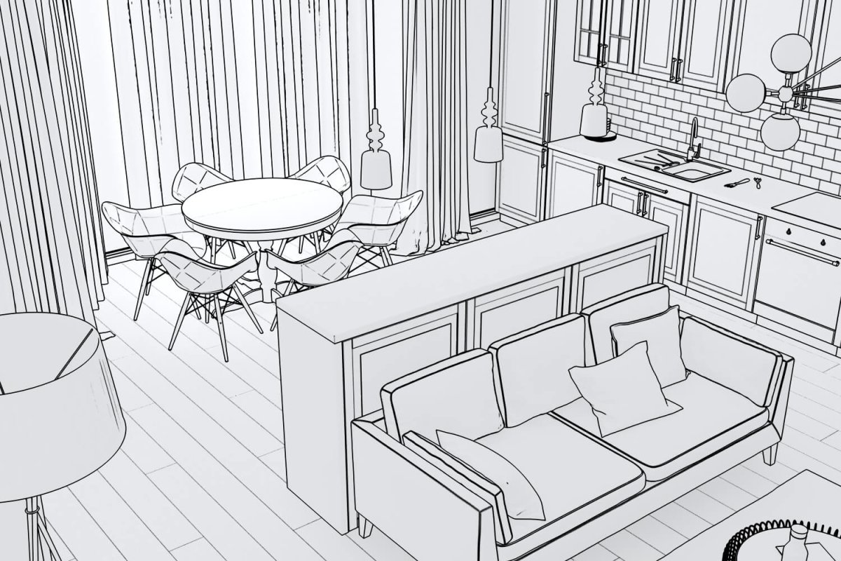 Интерьер дворянской усадьбы карандашом