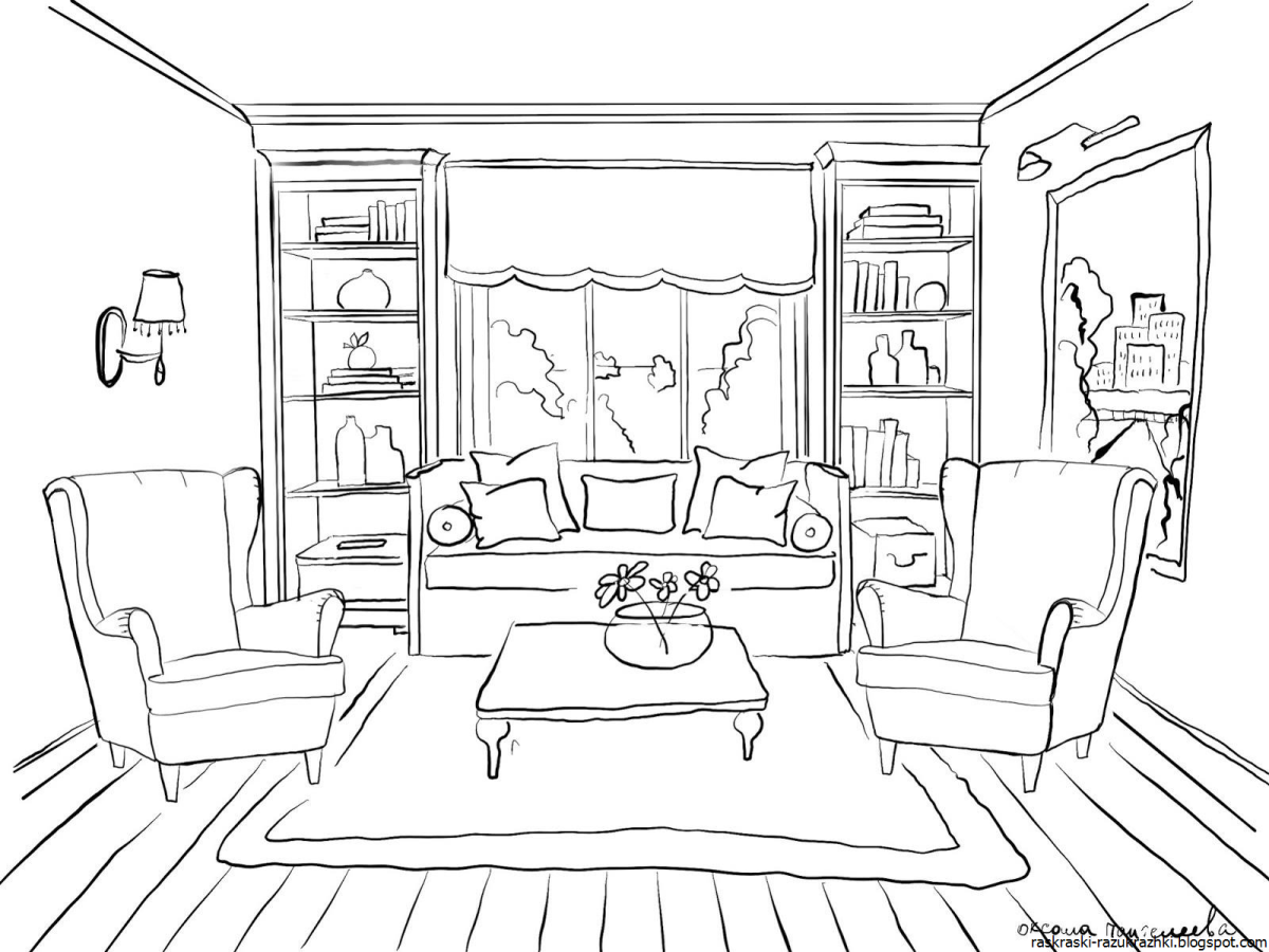 Контурный эскиз интерьера