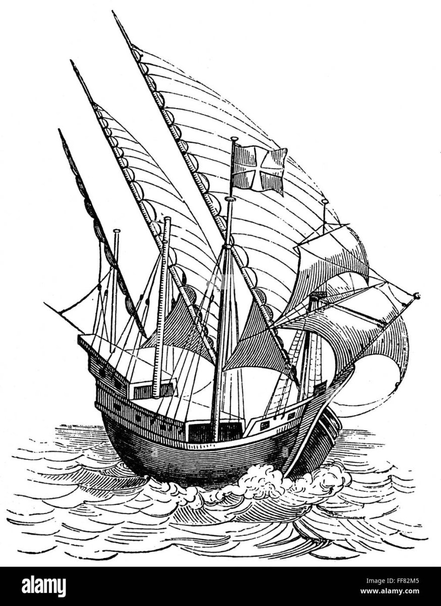 Каравелла Колумба гравюра 16 века