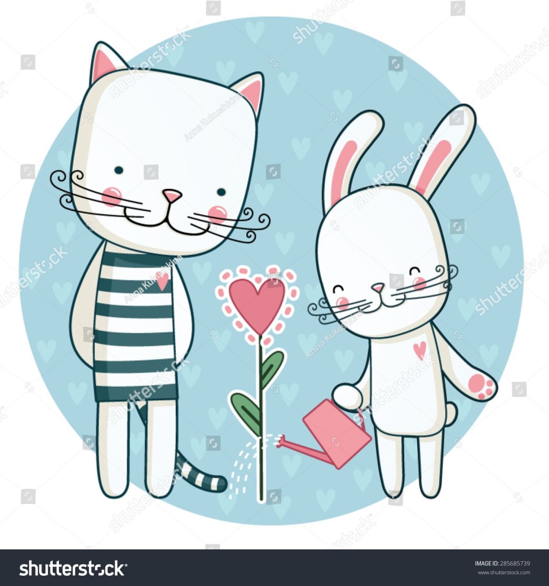 Котик обнимает зайку