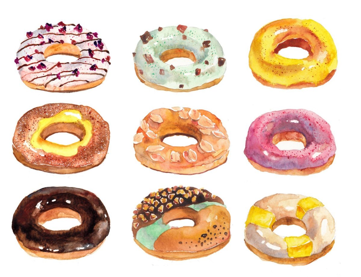 Пончик арт акварель