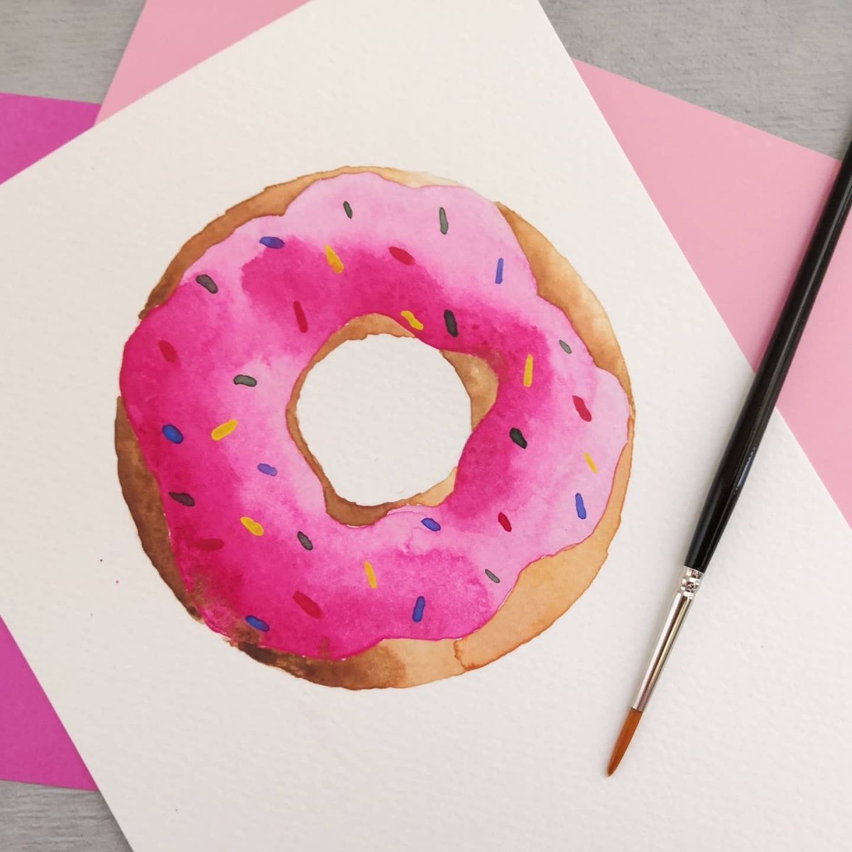 Пончик рисунок акварелью