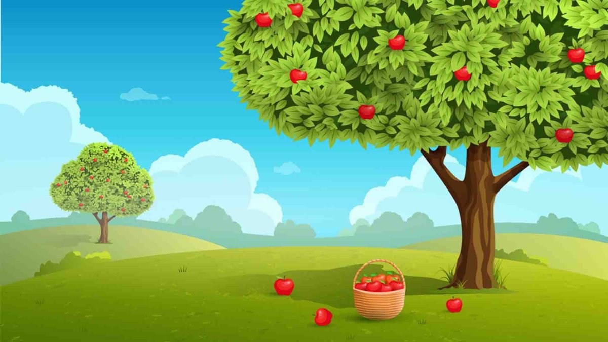 Яблоневый сад мультяшный