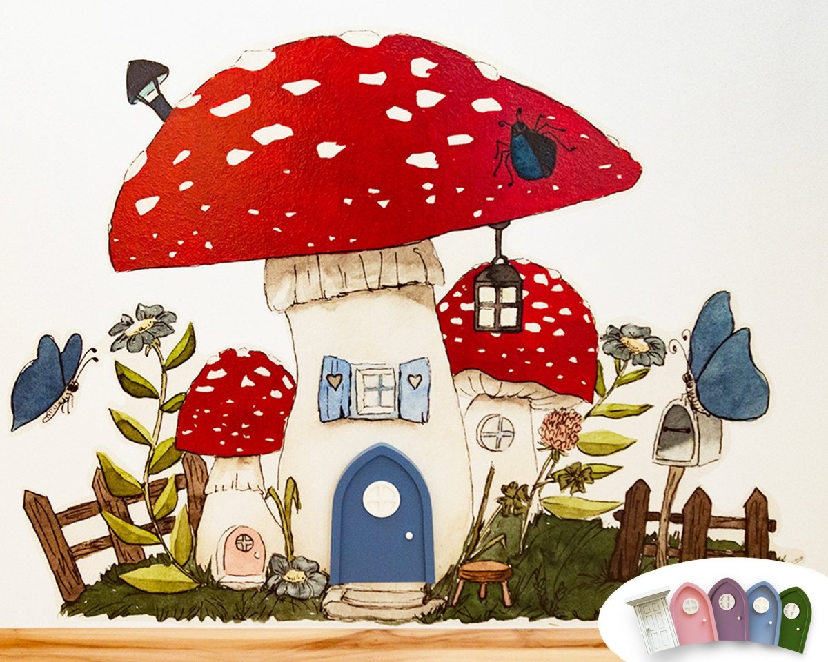 Сказочные мухоморы на прозрачном фоне