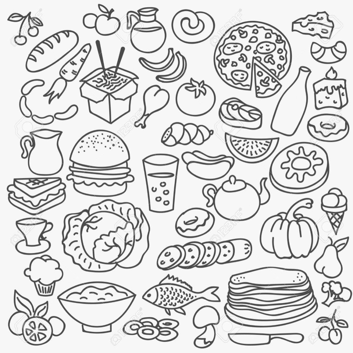 Полезная и вредная еда раскраска