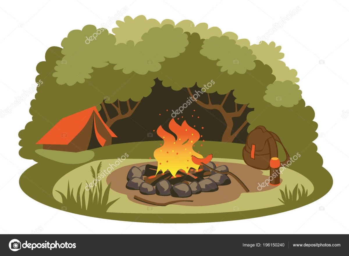 Костер в лесу иллюстрация
