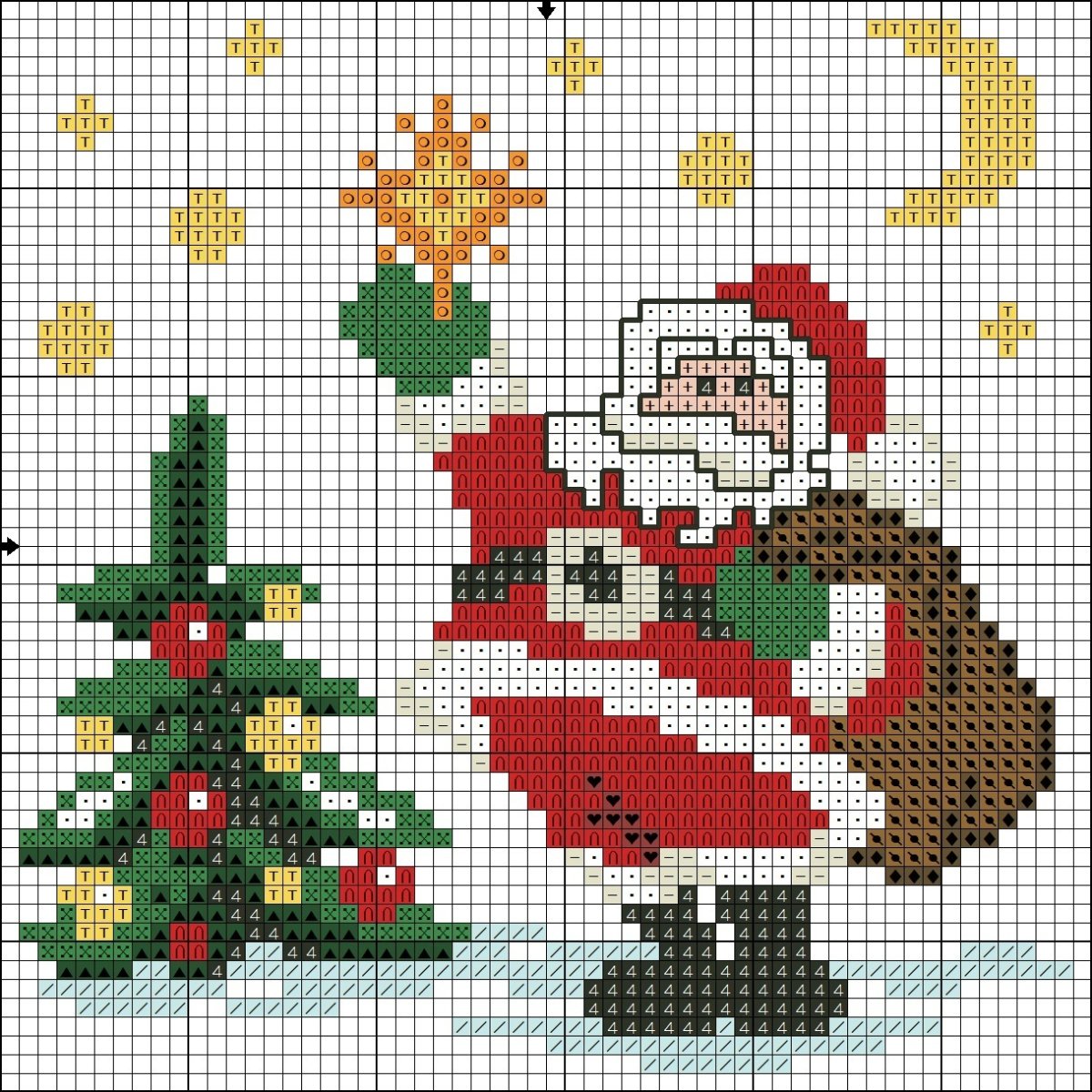 Дед Мороз с подарками вышивка крестиком