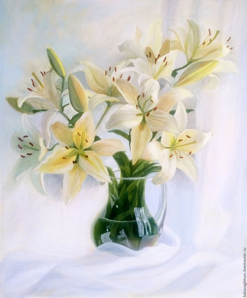 Букет лилий акварель
