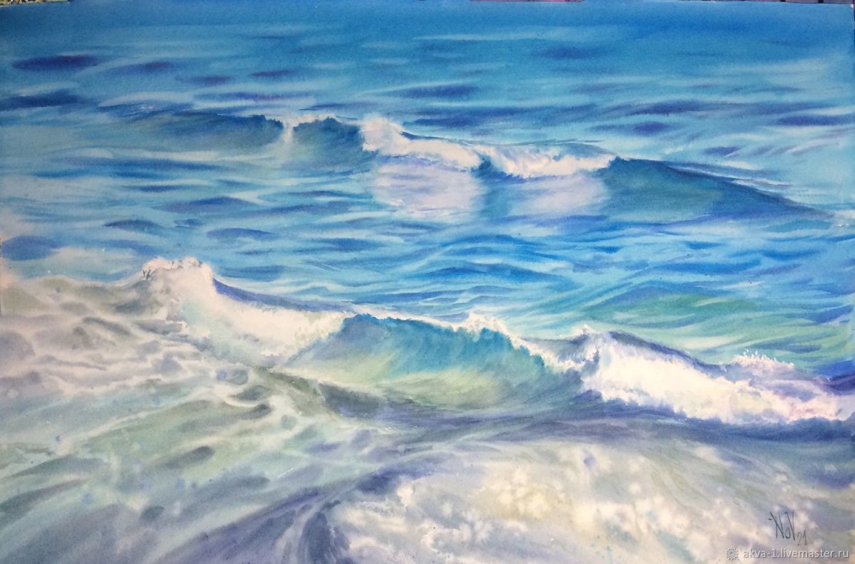 Синее море живопись