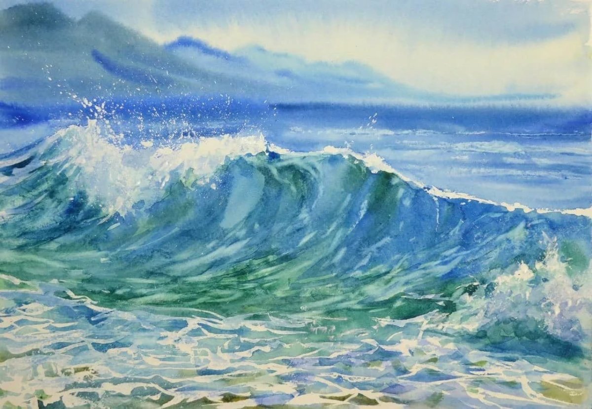 Морской пейзаж Марина гуашью