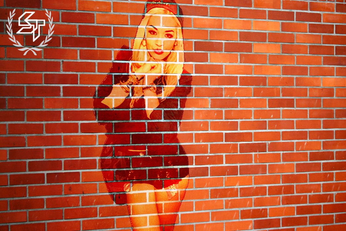 Картина на фоне кирпичной стены