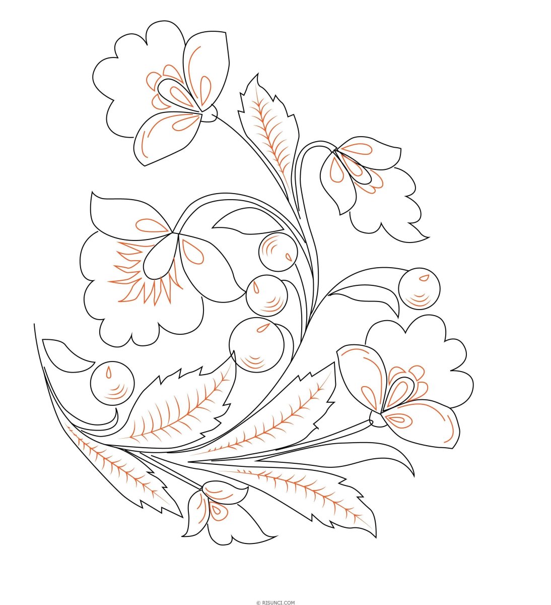 Рис. "Разделочная доска" Городецкая роспись