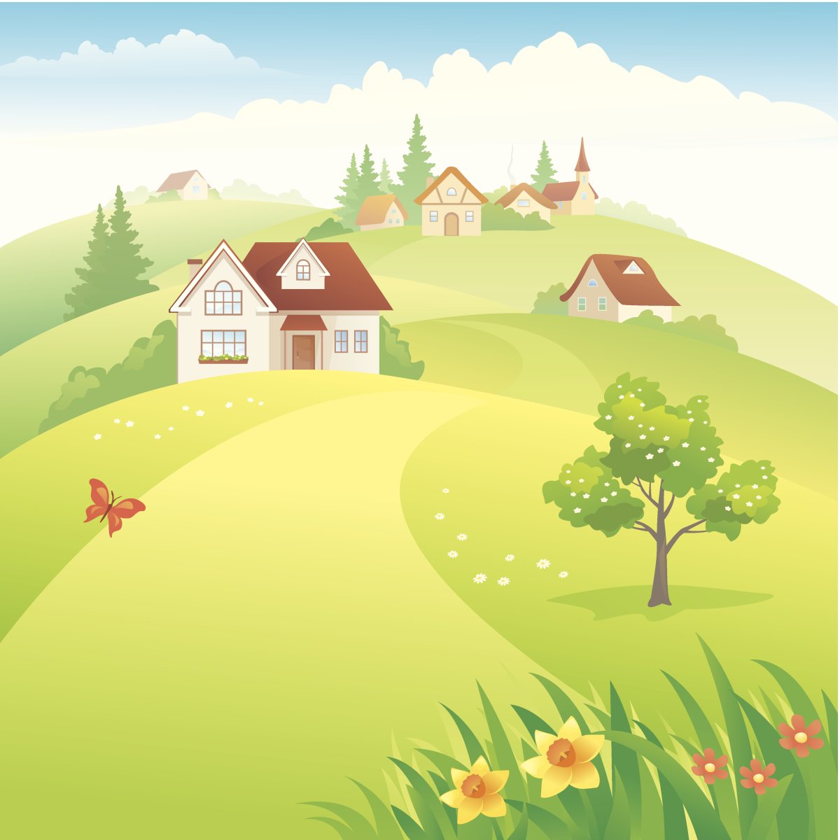 Домик в поле мультяшный