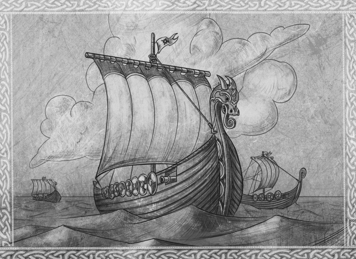 Нарисовать корабль викингов Драккар