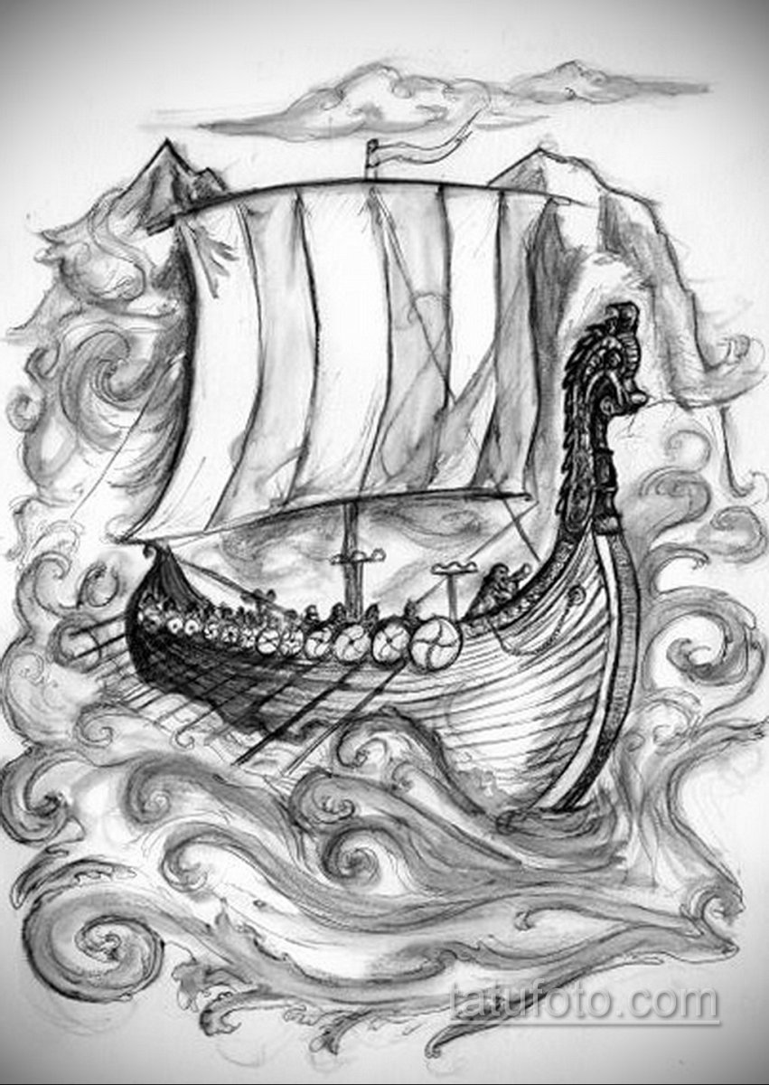 Тату дракар викингов эскиз