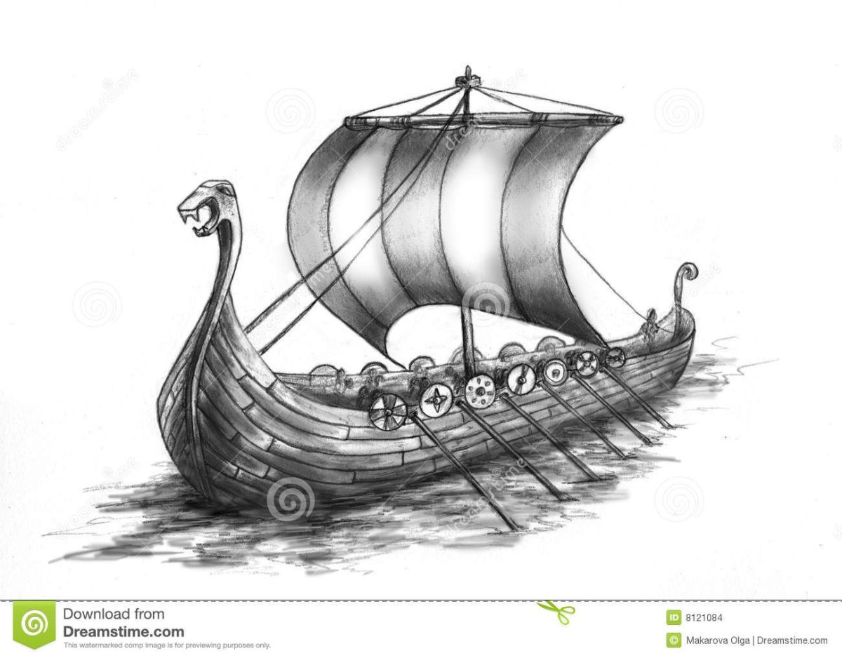 Драккар вид сбоку эскиз