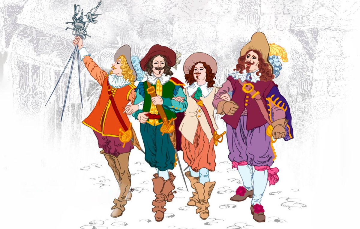 Мушкетёры иллюстрация на белом фоне борьба