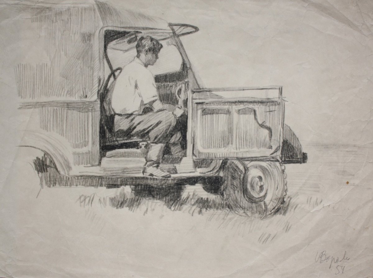 Тракторист на белом фоне