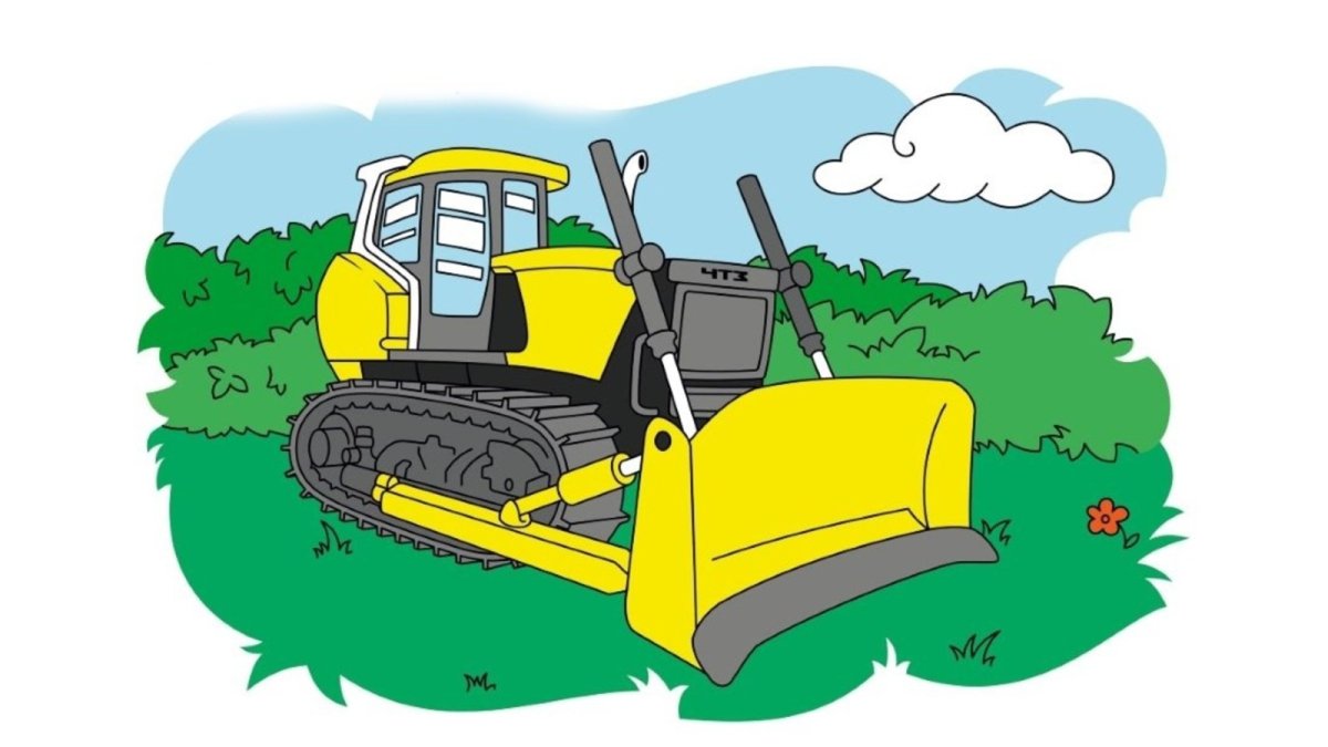 Трактор мультяшный с плугом