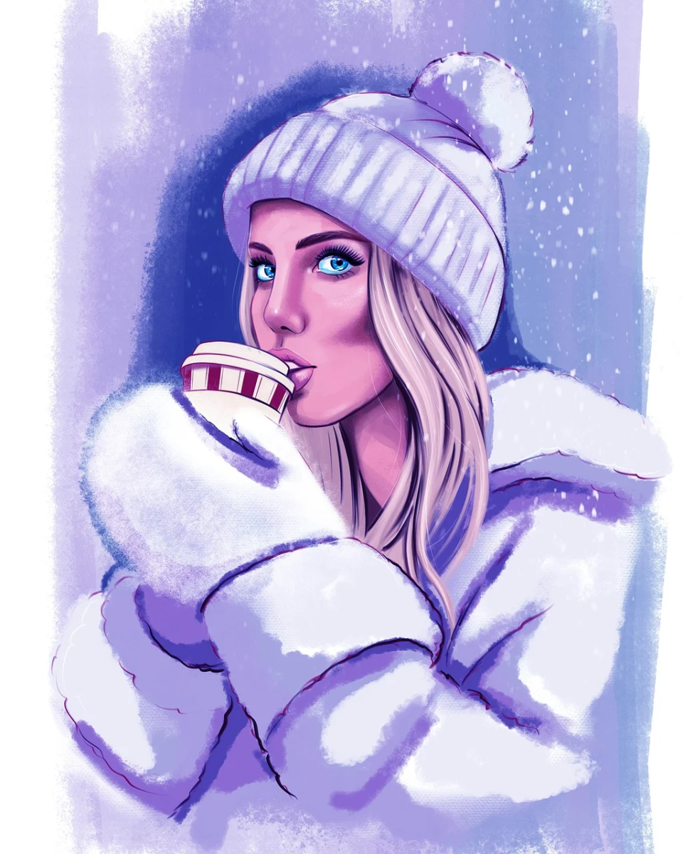 Рисованная девушка зимой