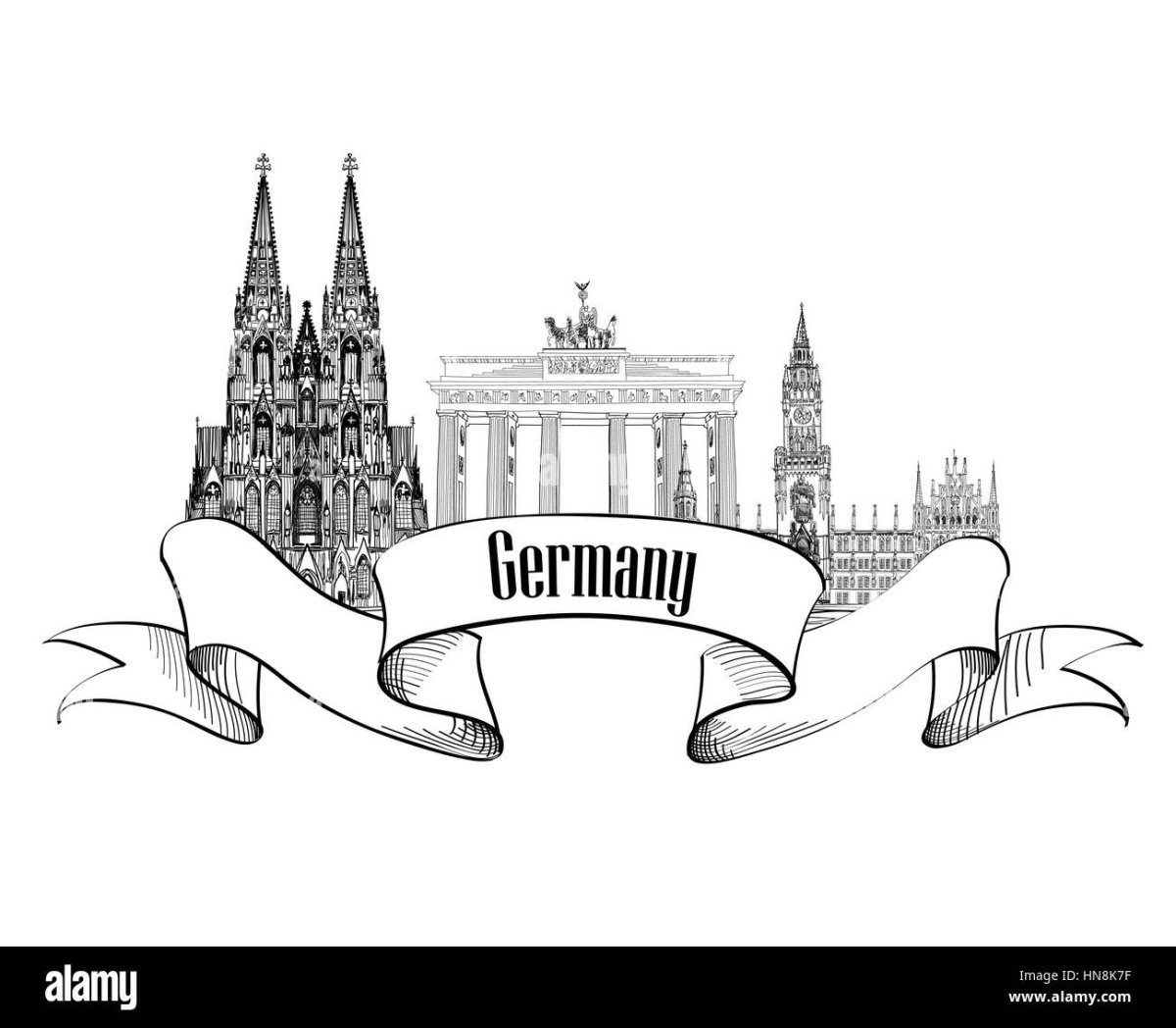 Достопримечательности Германии на белом фоне