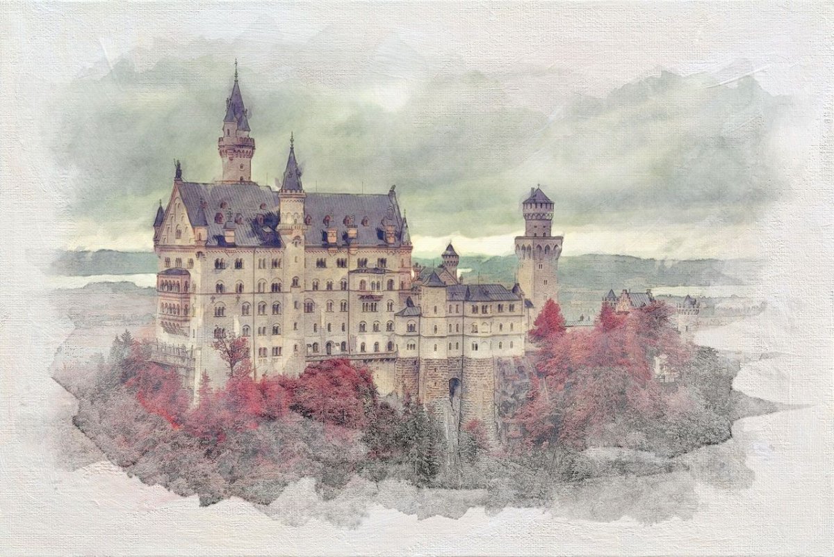 Замок Нойшванштайн акварель