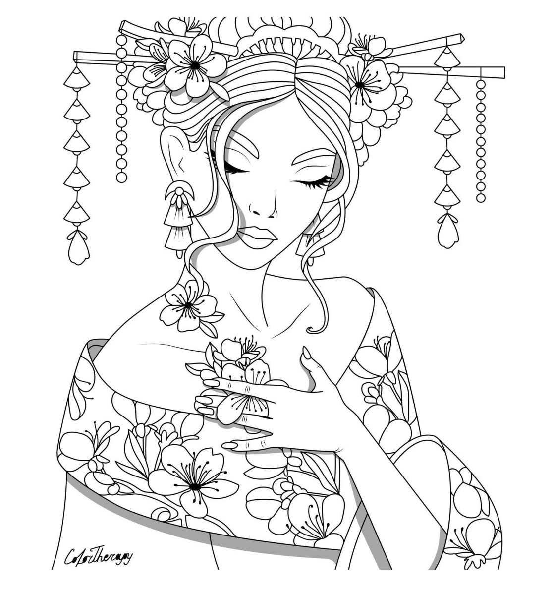 Раскраска японская девочка