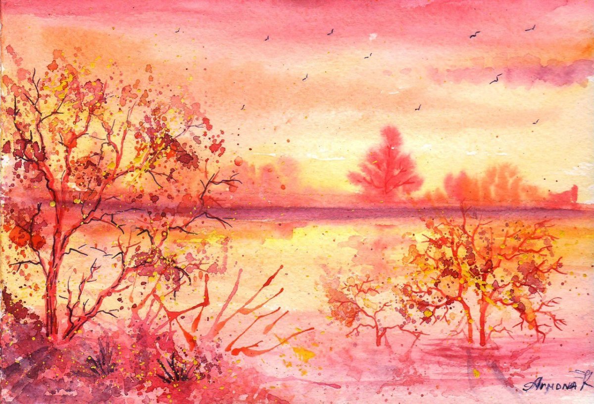 Пейзаж акварелью