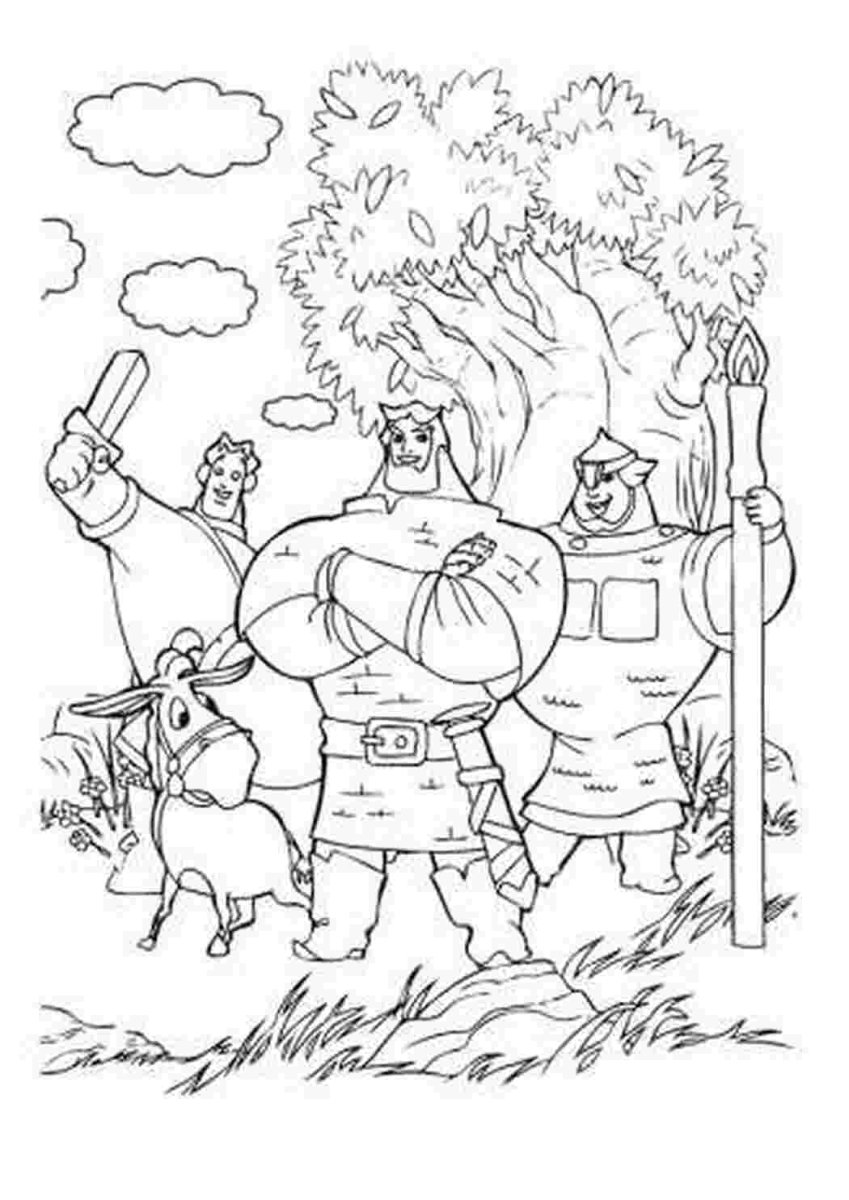 Три богатыря картина раскраска