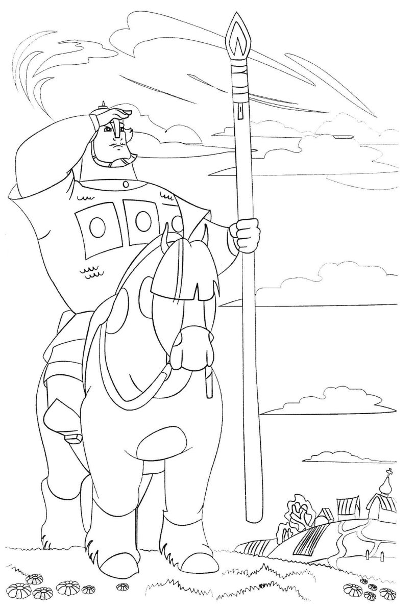 Раскраска три богатыря Илья Муромец
