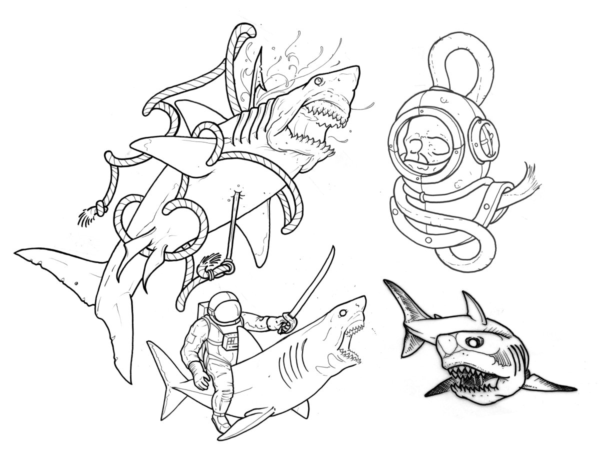 Акула и корабль рисунок