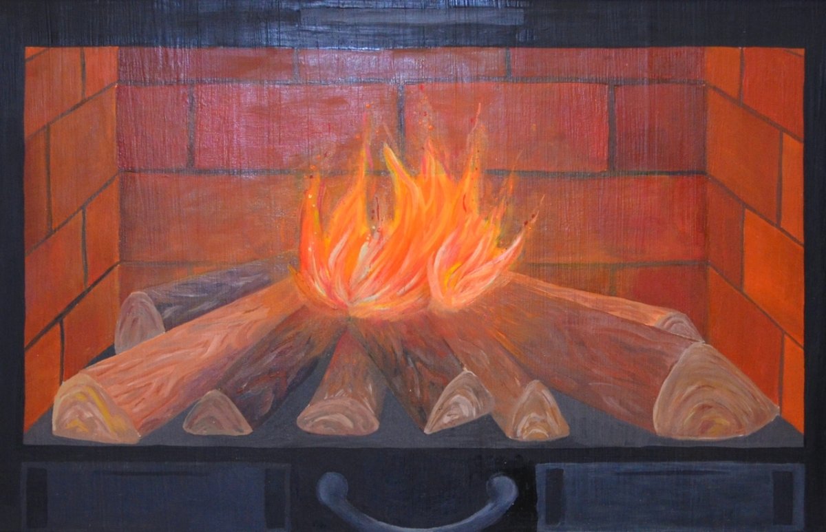 Огонь в камине рисунок красками