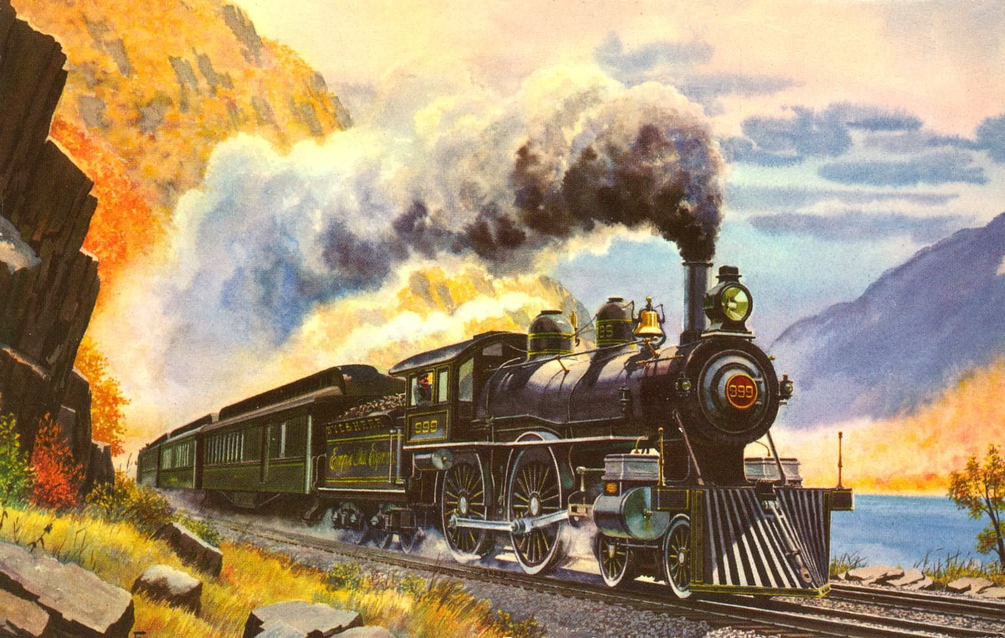 Железная дорога c. Говард Фогг железная дорога. Fogg Howard паровозы художник. Паровоз Хадсон. Старинный паровоз.