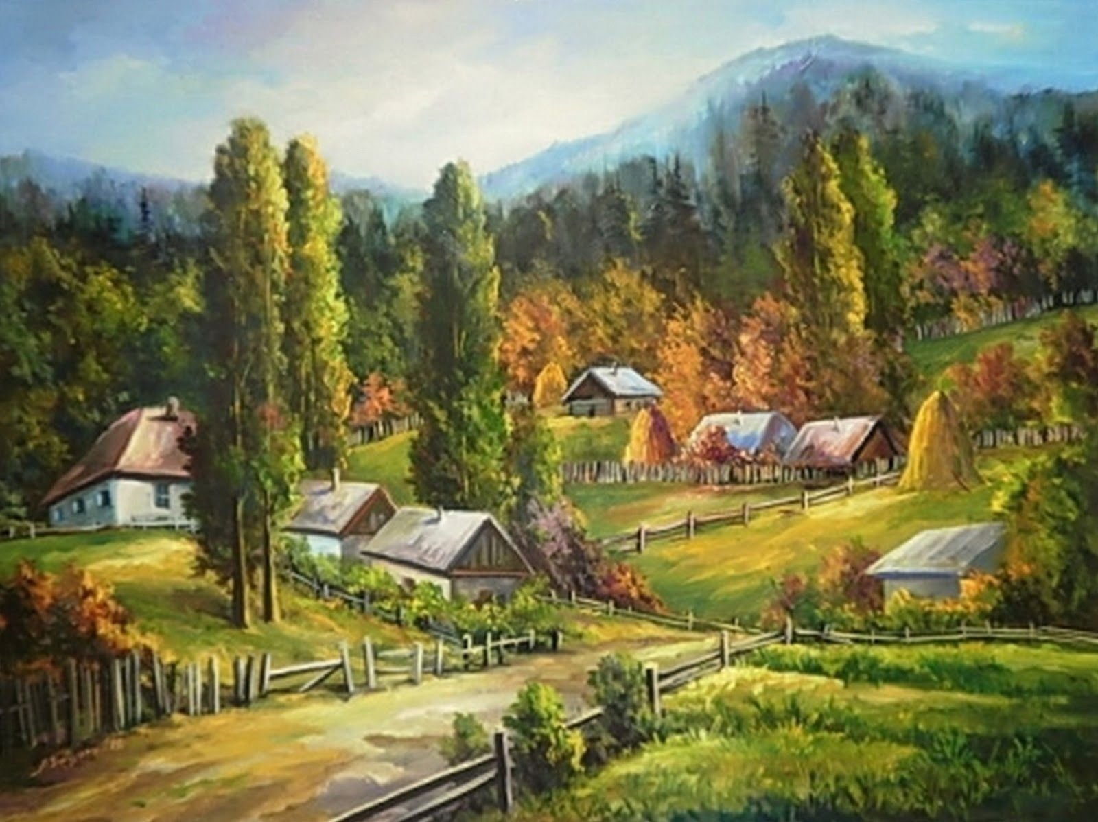 Красочное село. Anca Bulgaru румынская художница. Сельский пейзаж. Сельский пейзаж живопись.