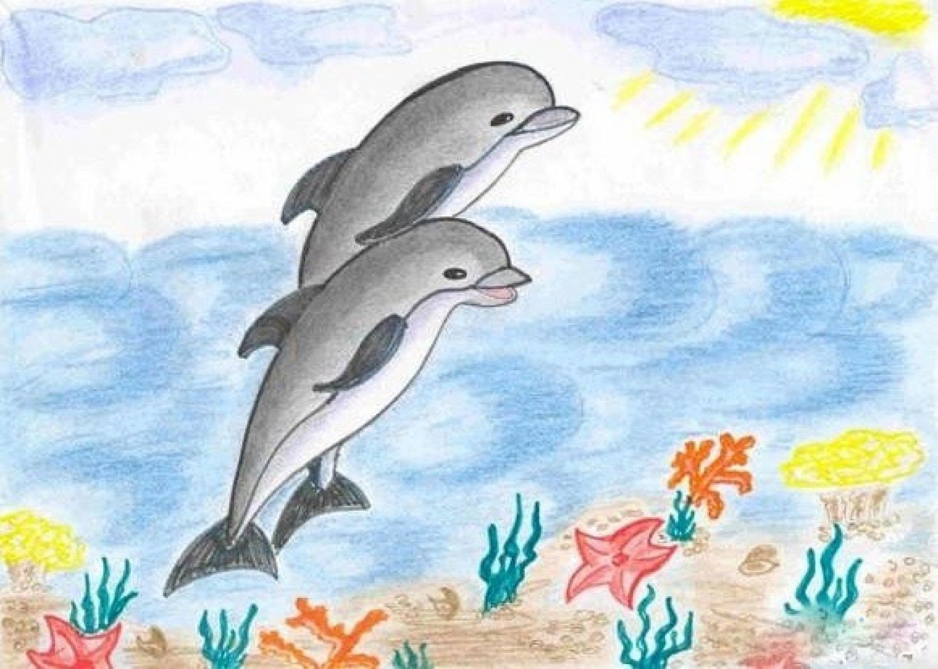 Что красивее всего литература 2 класс. Рисунок на любую тему. Детский рисунок на свободную тему. Рисование на свободную тему. Дельфин в море рисунок.