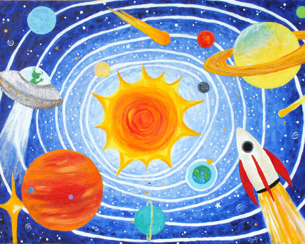 Рисование на тему космос. Рисование для детей космос. Рисунок на космическую тему. Солнечная система рисунок.
