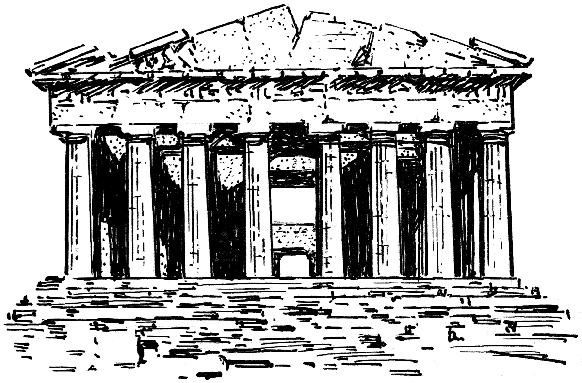 Античный храм рисунок. Храм Афины Парфенон черно белый. Храм Парфенон в Афинах рисунок. Парфенон Акрополь черно белый.
