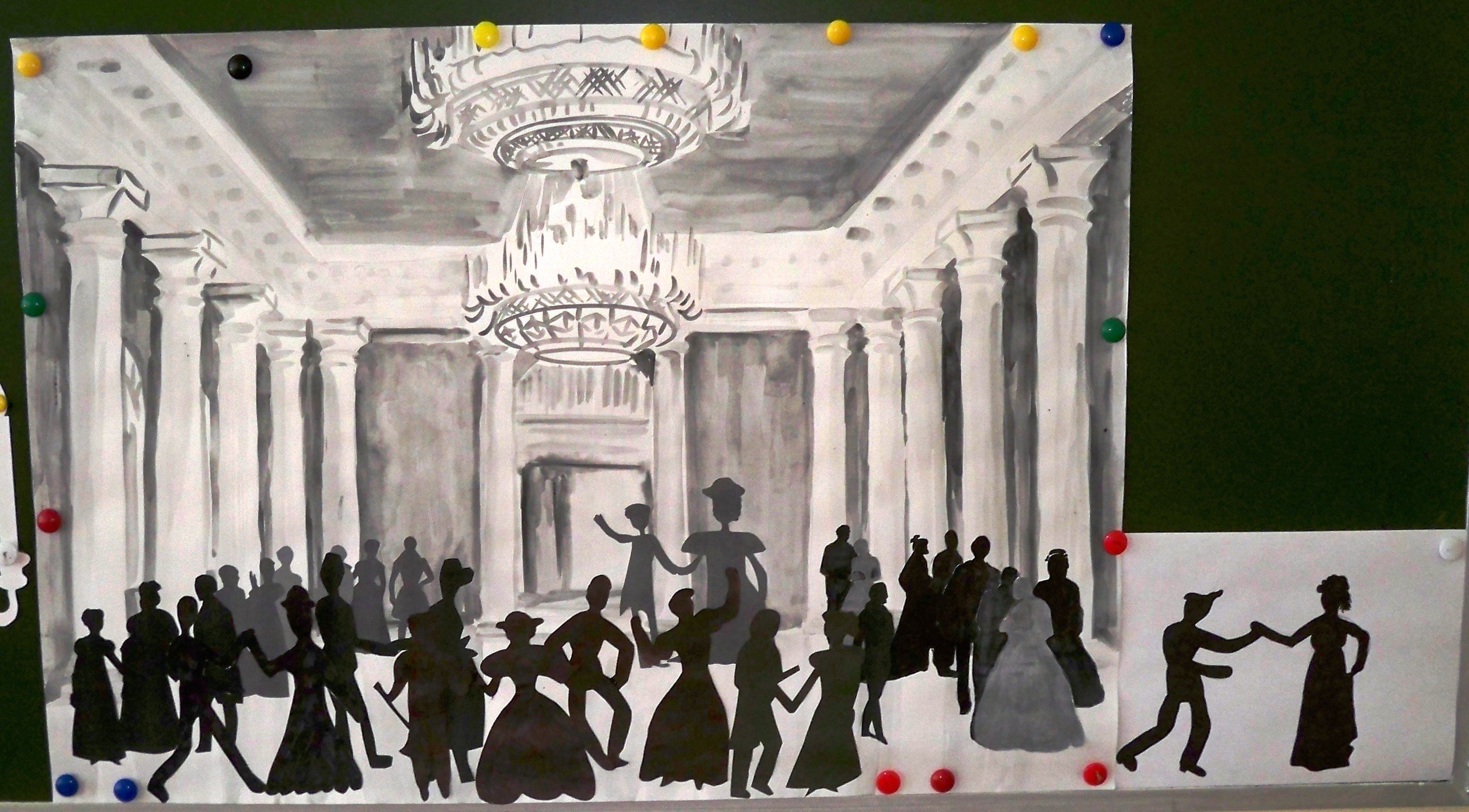 Нарисовать рисунок бал во дворце. Силуэтная многофигурная композиция бал XIX века. Многофигурные композиции на балу 19 века. Бал во Дворце.